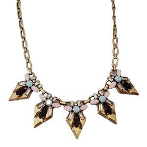 J Crew Statement Gold Necklace Art Deco Pink/Blue/Plum Purple jewel Bees Holiday